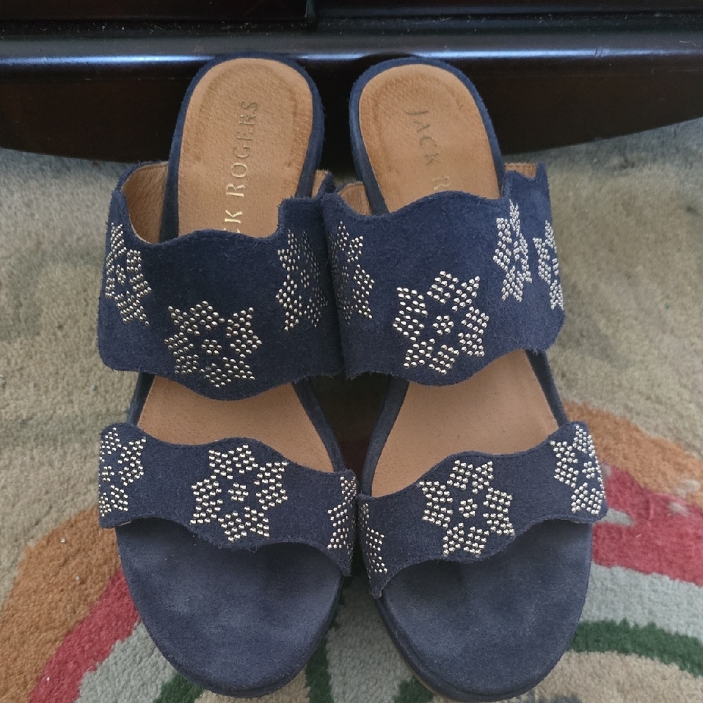 Jack Rogers Women's Dark Blue Sandals with Silver Details